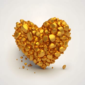 Heart enhanced with gold particles on a light background. Heart as a symbol of affection and love. The time of falling in love and love.