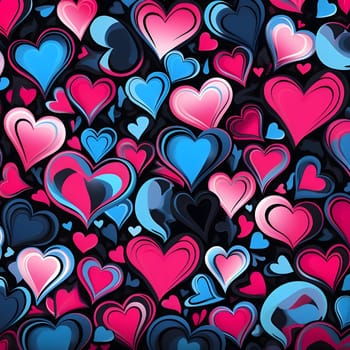 Elegant and modern. Colorful hearts as abstract background, wallpaper, banner, texture design with pattern - vector. Dark colors.