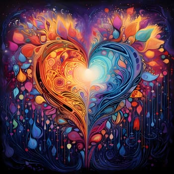 Colorful, rainbow, decorated with various shapes and colors abstract heart. Heart as a symbol of affection and love. The time of falling in love and love.