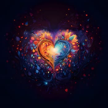 Colorful, rainbow, decorated with various shapes and colors abstract heart. Heart as a symbol of affection and love. The time of falling in love and love.