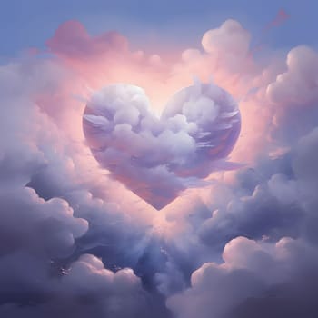 Illustration of a heart in the form of a cloud shape in the sky. Heart as a symbol of affection and love. The time of falling in love and love.