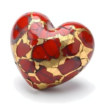 Gold red heart with cracks of white with rolled background. Heart as a symbol of affection and love. The time of falling in love and love.