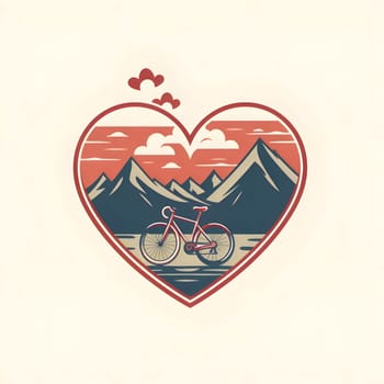 Logo concept heart in it mountains clouds, bicycle. Heart as a symbol of affection and love. The time of falling in love and love.