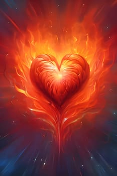 Illustration of a big red flaming heart. Heart as a symbol of affection and love. The time of falling in love and love.