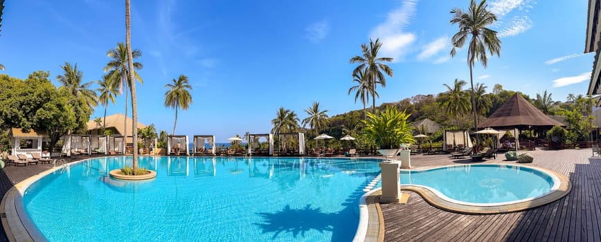 View of a pool resort in Panwa beach in Phuket, Thailand, south east asia
