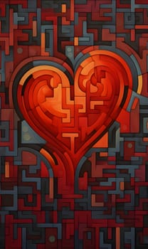 Colorful red, blue mosaic, heart. Heart as a symbol of affection and love. The time of falling in love and love.