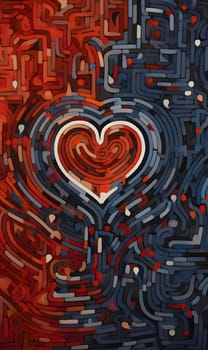 Colorful red, blue mosaic, heart. Heart as a symbol of affection and love. The time of falling in love and love.