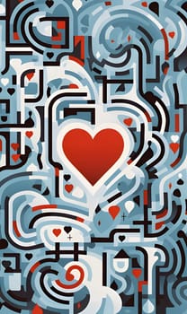 Colorful red, blue, white mosaic, heart. Heart as a symbol of affection and love. The time of falling in love and love.