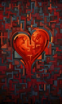 Colorful red, blue mosaic, heart. Heart as a symbol of affection and love. The time of falling in love and love.