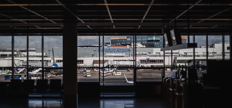 FRANKFURT,GERMANY-FEB 13: Busy tarfic on Frankfurt airport as seen from passengers terminal on February 13,2018 in Frankfurt,Germany.