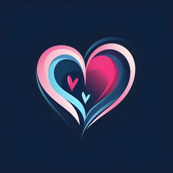 Heart logo concept with colorful lines on a dark blue background. Heart as a symbol of affection and love. The time of falling in love and love.