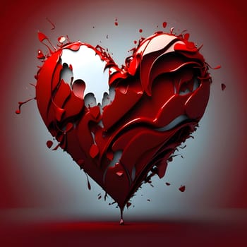 Red heart with glossy paint with white cracks. Heart as a symbol of affection and love. The time of falling in love and love.