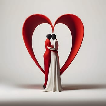 Illustration of a silhouette of a man and a Woman in a 3D Red Heart. Heart as a symbol of affection and love. The time of falling in love and love.