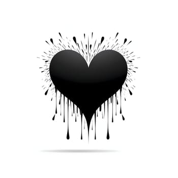 Black heart with splashes, paints white background. Heart as a symbol of affection and love. The time of falling in love and love.