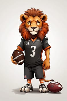 Lion with ball. 3d illustration of a lion in a sports uniform. Generative AI.
