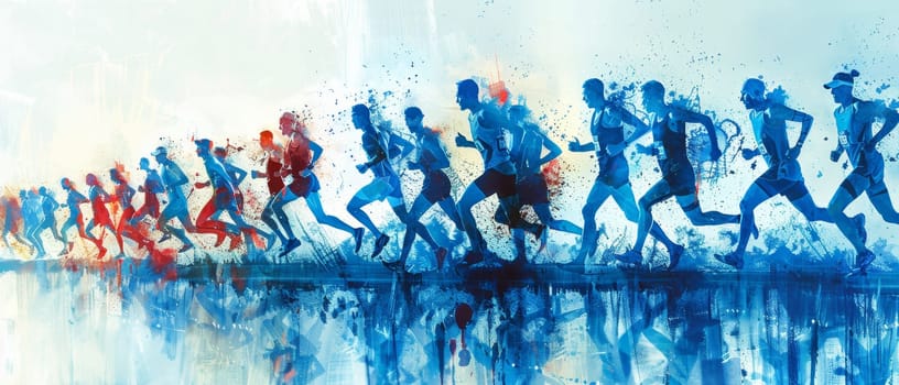 A painting of a group of people running in a race by AI generated image.