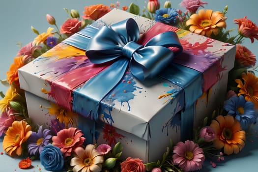 gift box with ribbon decorated with flowers .