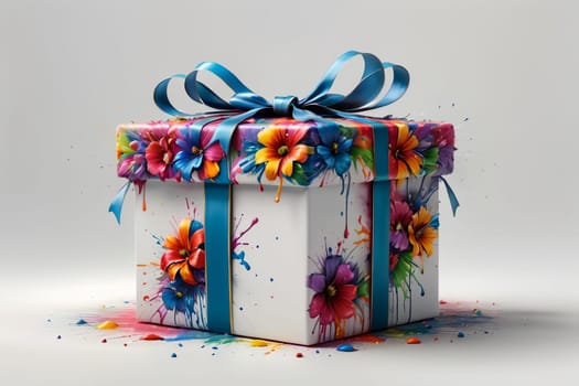 gift box with ribbon decorated with flowers .