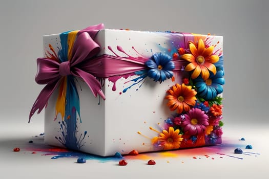 gift box with ribbon decorated with flowers .