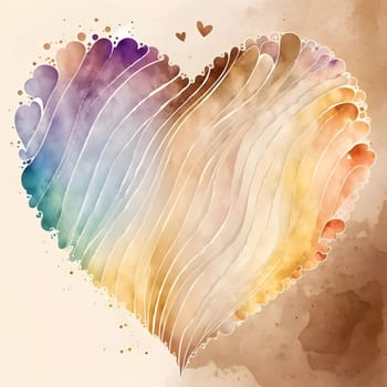 Valentine's Day heart with colorful rainbow decorations painted with watercolor paint. Heart as a symbol of affection and love. The time of falling in love and love.