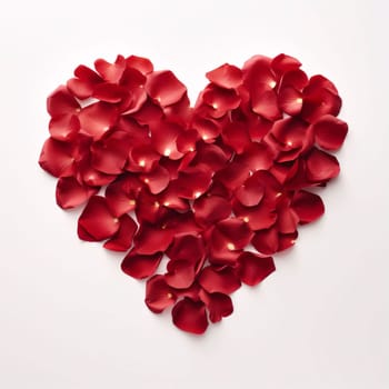 Red heart with tulip petal. White background. Heart as a symbol of affection and love. The time of falling in love and love.