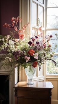 Beautiful floral arrangement with winter, autumn or early spring botanical plants and flowers