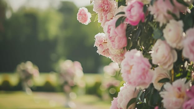 Wedding decoration with peonies, floral decor and event celebration, peony flowers and wedding ceremony in the garden, English country style