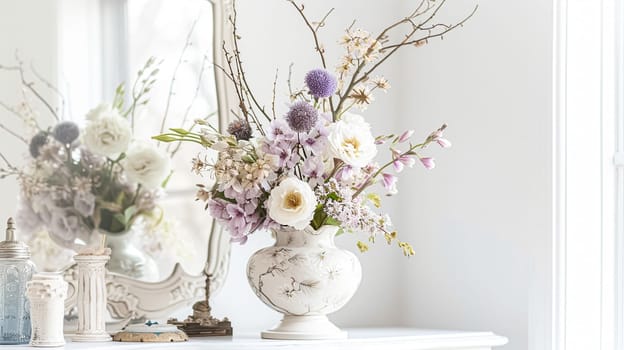 Spring flowers in vintage vase, beautiful floral arrangement, home decor, wedding and florist design