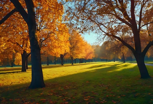 Autumn's Palette: A Vibrant Sunset in the Park