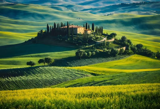 Volterra Vista: Capturing the Beauty of Tuscany's Rural Sunset Landscape