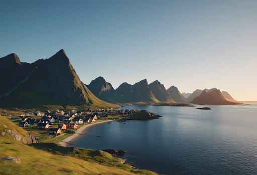 Norwegian Morning Magic: Sunrise Over Lofoten's Charming Coastal Village