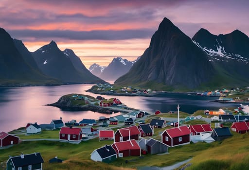 Dawn in the Fjords: A Picturesque Sunrise in Lofoten's Fishing Haven