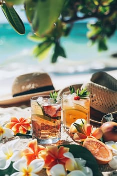 Beautiful exotic cocktails on the beach. Selective focus. drinks.