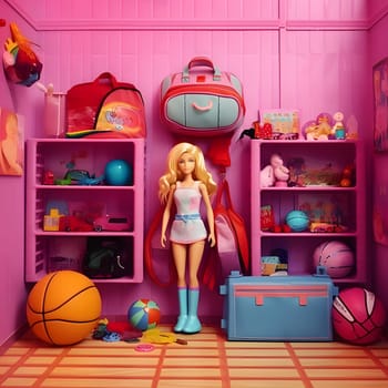 Barbie doll displayed against a backdrop of toy shelves