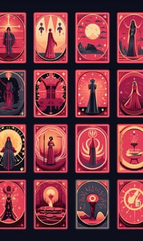 New icons collection: Vector set of tarot cards and fortune teller illustrations. Tarot cards and fortune telling icons.