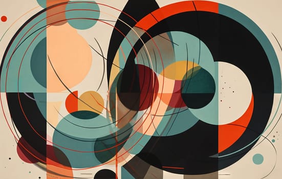Abstract background in the style of expressionism, modern and Bauhaus. Artistic abstraction with colorful circles and lines. Generative AI