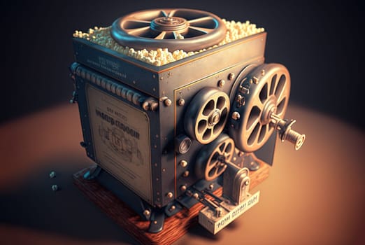 A box of popcorn. Movie theater themed popcorb package. Generative AI