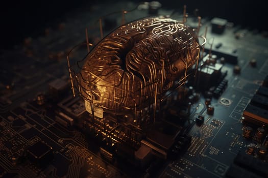 Artificial intelligence science concept with technological AI brain on the circuit board. Generated AI