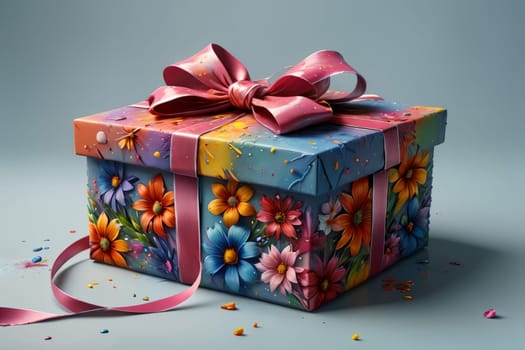 gift box with ribbon decorated with flowers .