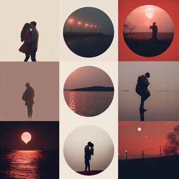 New icons collection: Lovely Couple Silhouette Photo Collage Conceptual Design