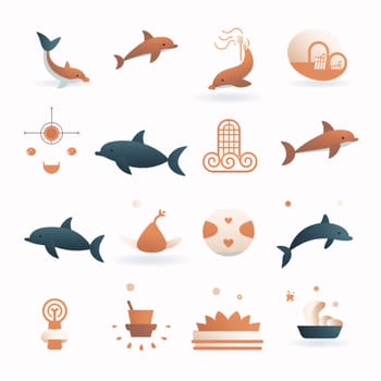 New icons collection: Set of sea animals icons. Vector illustration. Flat design style.