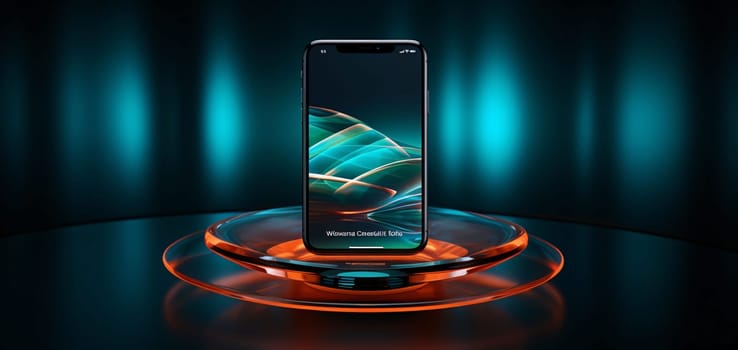 Smartphone screen: Smartphone with abstract hologram on a dark background. 3d rendering