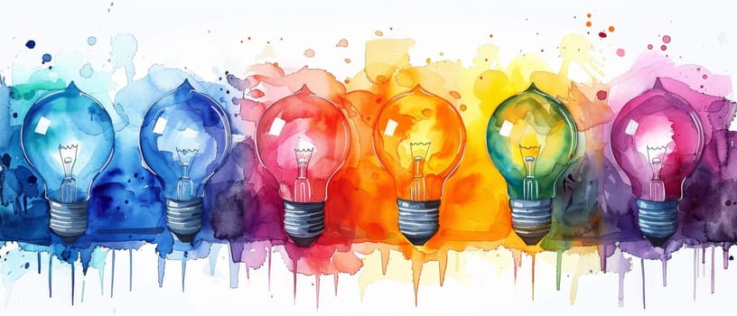 A painting of a row of colorful light bulbs by AI generated image.