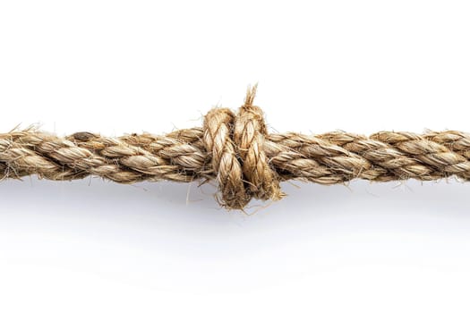 Rope with a tied knot on a white background.