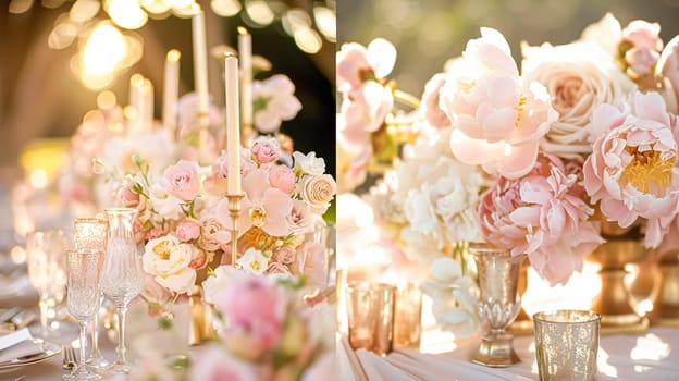 Wedding decoration with peonies, floral decor and event celebration, peony flowers and wedding ceremony in the garden, English country style