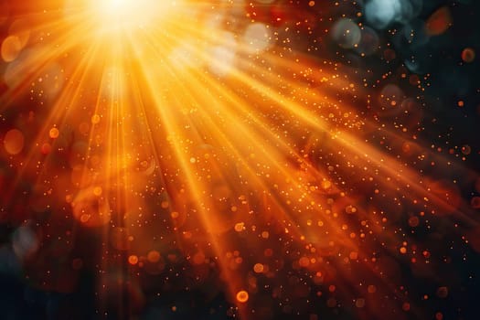 Bright sun rays and glare on a blurred background. Horizontal bokeh background.