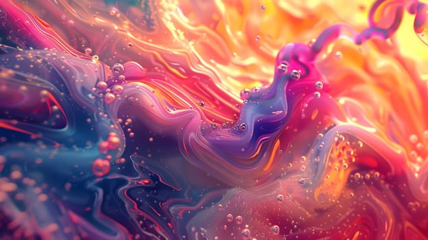 A closeup shot of a vibrant purple fluid with swirling bubbles, resembling an abstract painting. The fluid seems alive with organic patterns and gas bubbles, creating a mesmerizing artwork