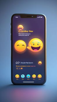 Smartphone screen: Smartphone with emoticons on the screen. 3D rendering.