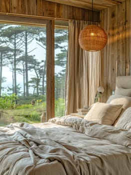 Contemporary bedroom with coastal view.