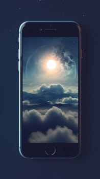 Smartphone screen: Mobile phone with full moon and clouds on the screen. 3d rendering